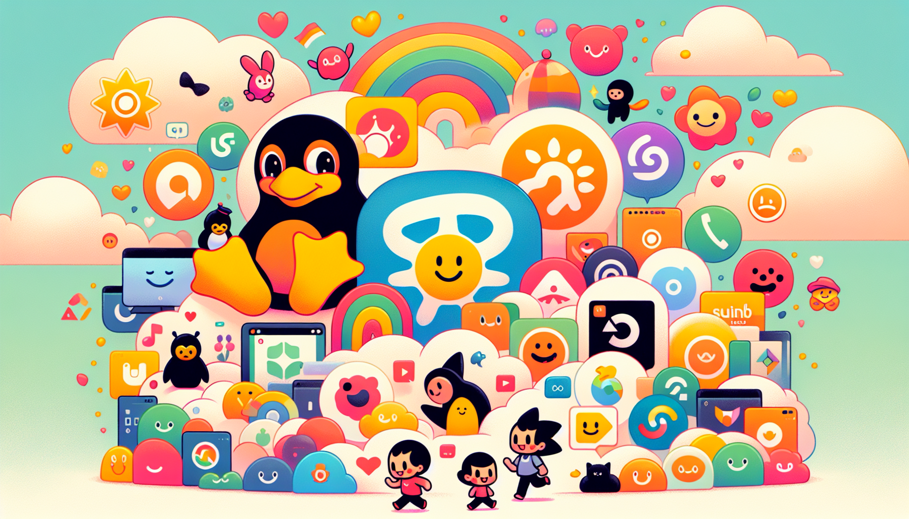 An illustration showcasing various beginner-friendly Linux distributions, including Ubuntu and Linux Mint.