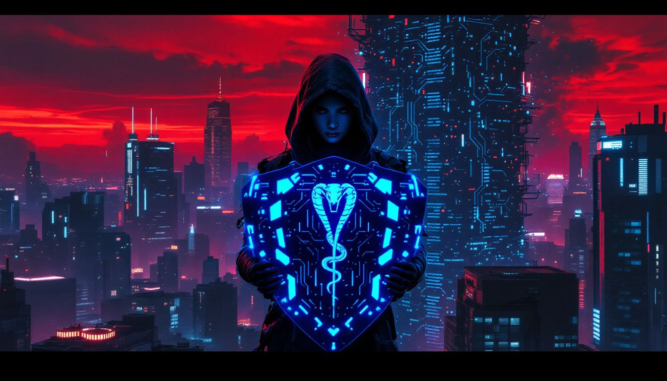 An image symbolizing future resilience in cybersecurity, with a shield and digital elements.