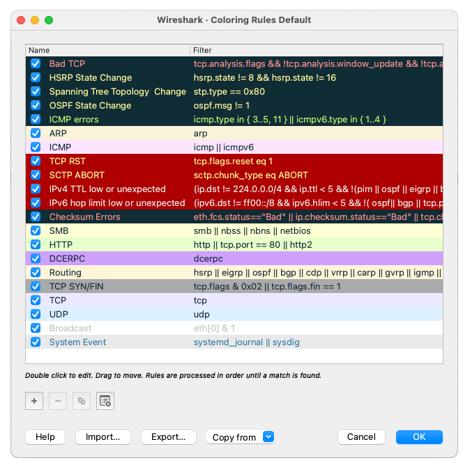 Customize wireshark coloring rules